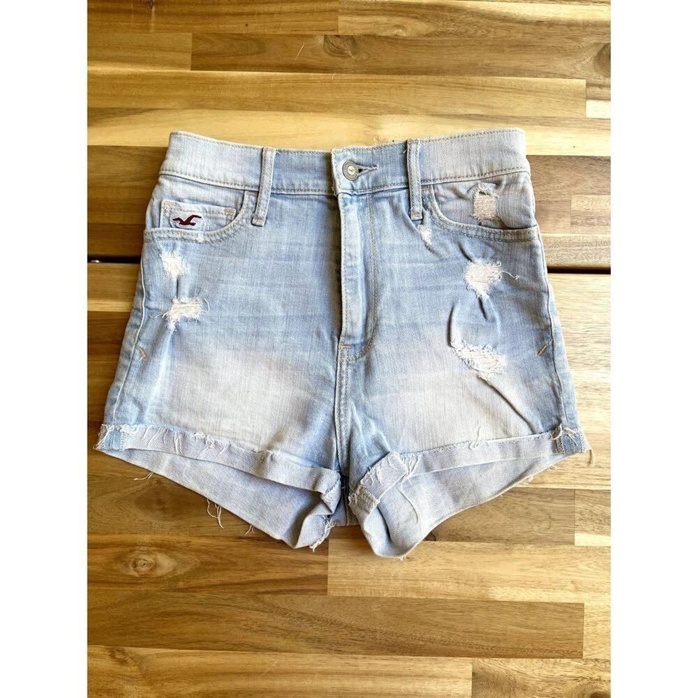 Hollister High Waist Distressed Denim Jean Shorts Size 25